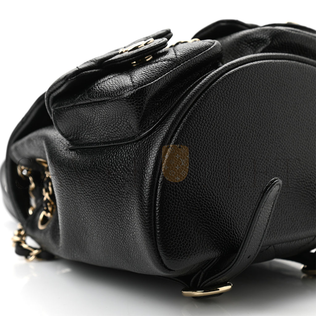 CHANEL SHINY CAVIAR QUILTED SMALL DUMA POCKETS DRAWSTRING BACKPACK BLACK AS3787 (17.5*16.5*10cm)